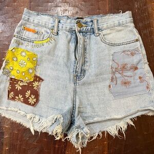 BDG A Line Light Blue Patchwork Jean Shorts
